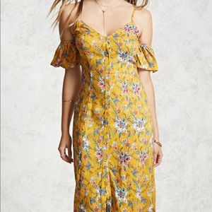 Yellow Open Shoulder Floral Dress